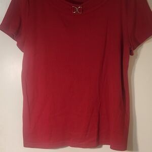 Karen Scott Red Short Sleeve Top with Silver Detail